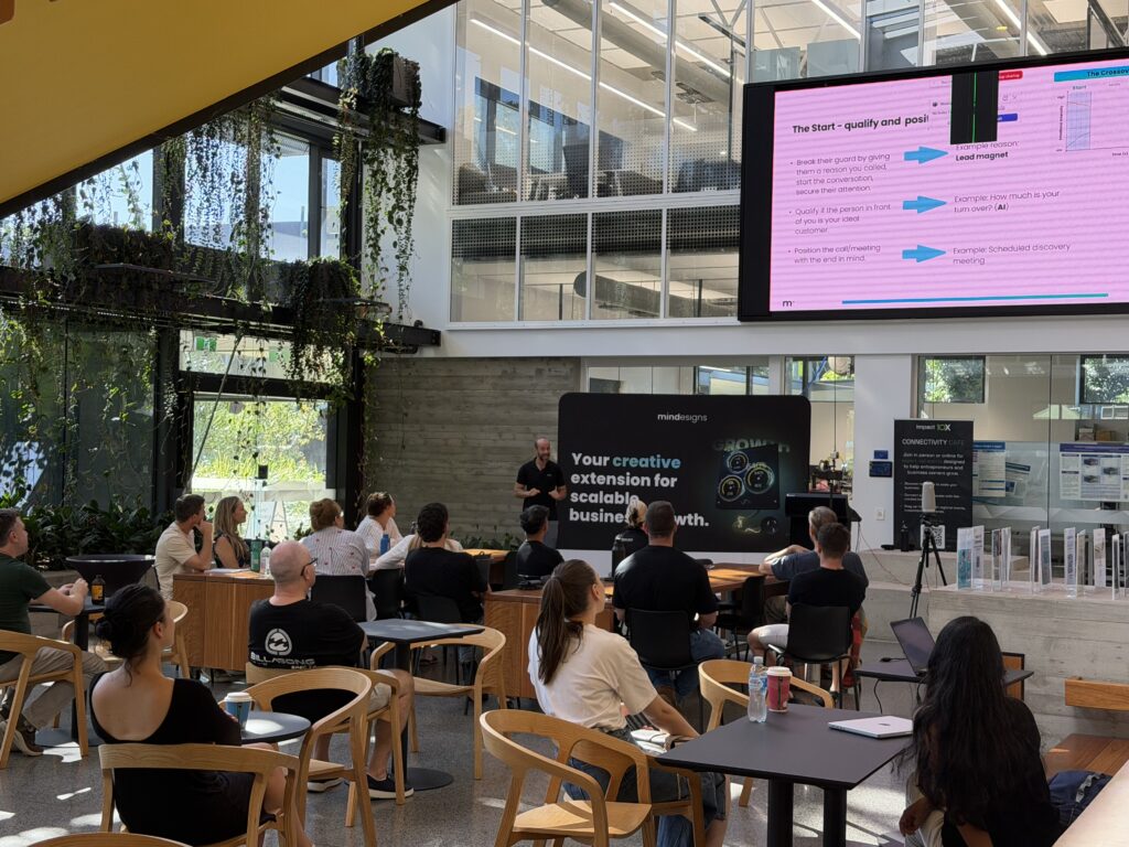 Omer Bernstein of Mindesigns presenting on buying signals in sales at the Impact10x Expert Session, JCU Ideas Lab Cairns
